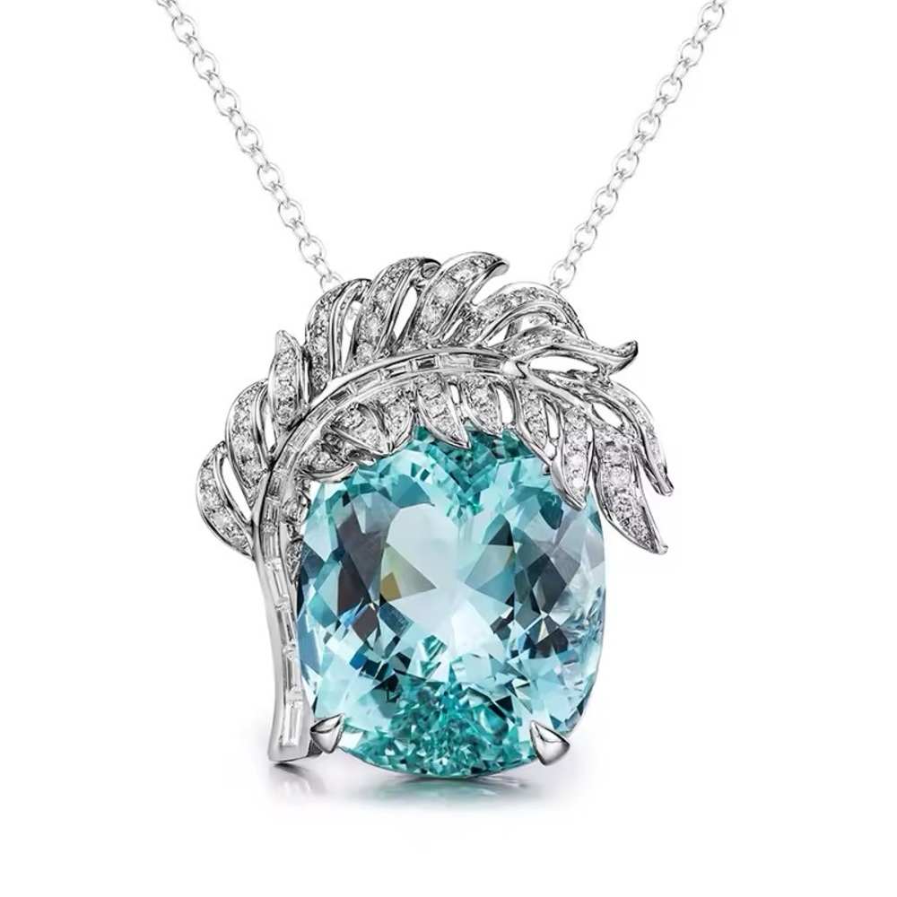 CZ BLUE GLASS SILVER PENDANT NECKLACE